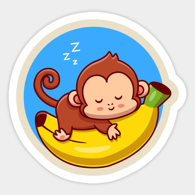 Cute Monkey Sleeping On Banana Cartoon Sticker by Catalyst Labs